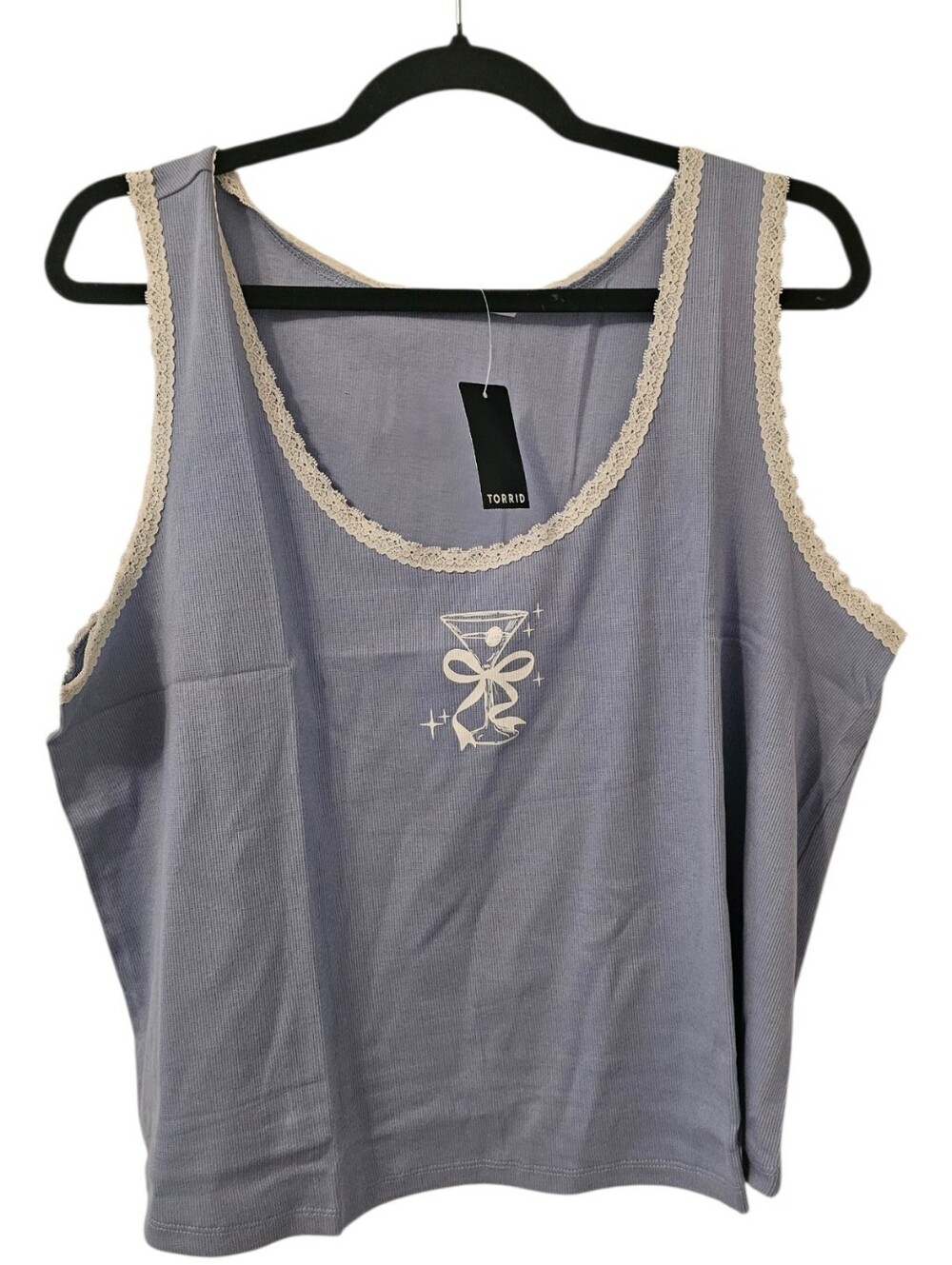 Blue and White Torrid LoveSick Women's Lace Trim Cropped Tank Top